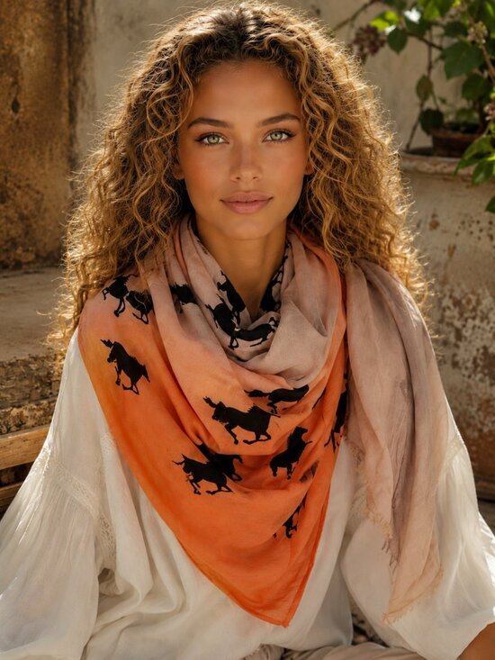 Vintage Accessories - VINTAGE EQUESTRIAN Neon Ombre Horse Scarf Oversized Wrap Stallion Throw